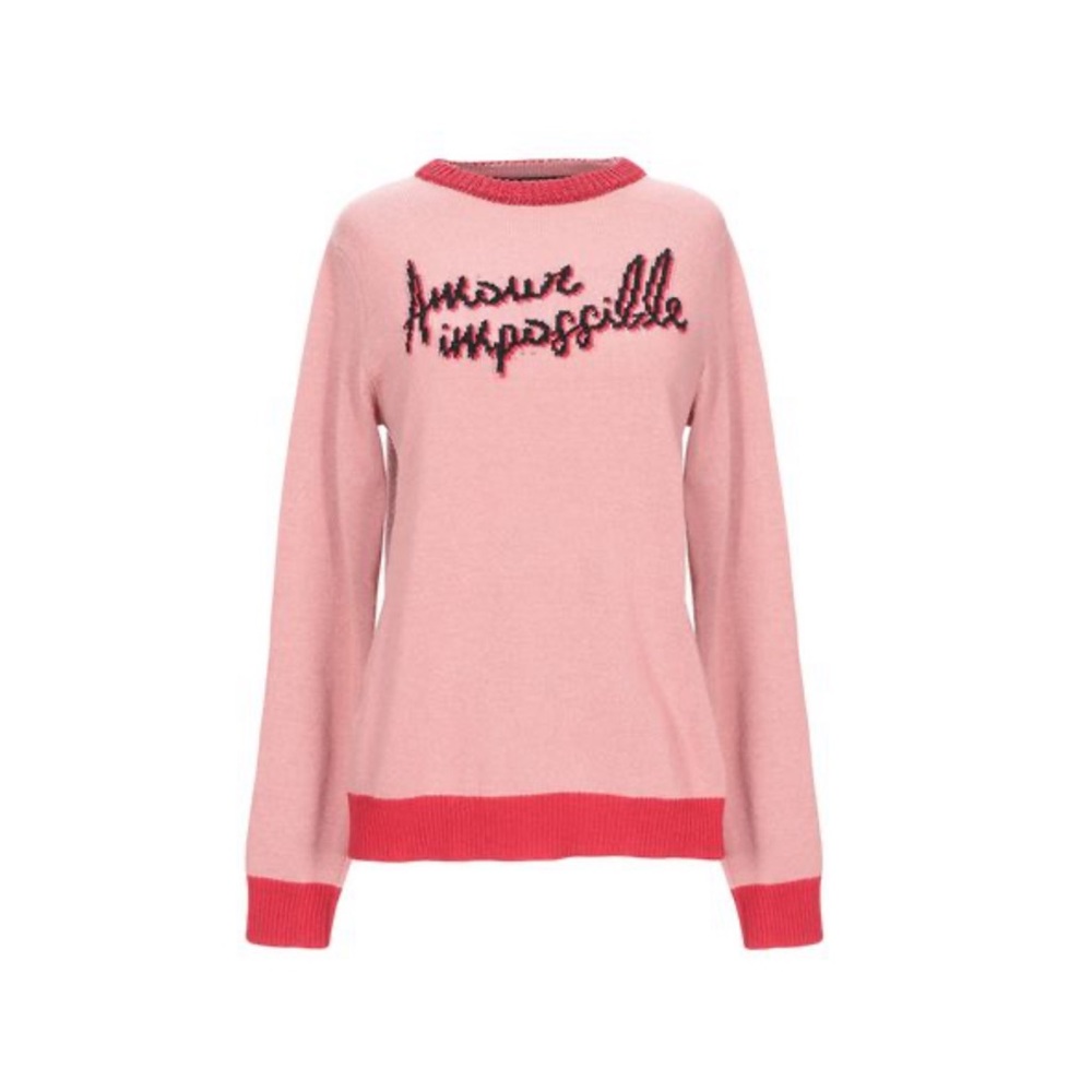 Pinko Red and Pink Crew Neck Sweater with Bold Design